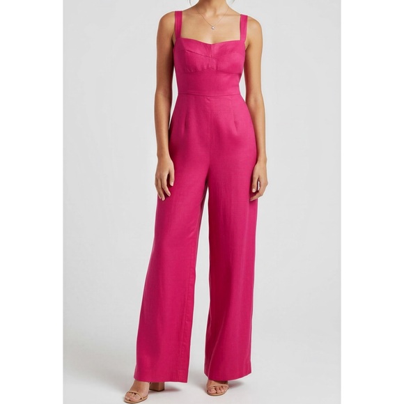 SALONI Rachel Linen Jumpsuit Bright Berry 2 (US)